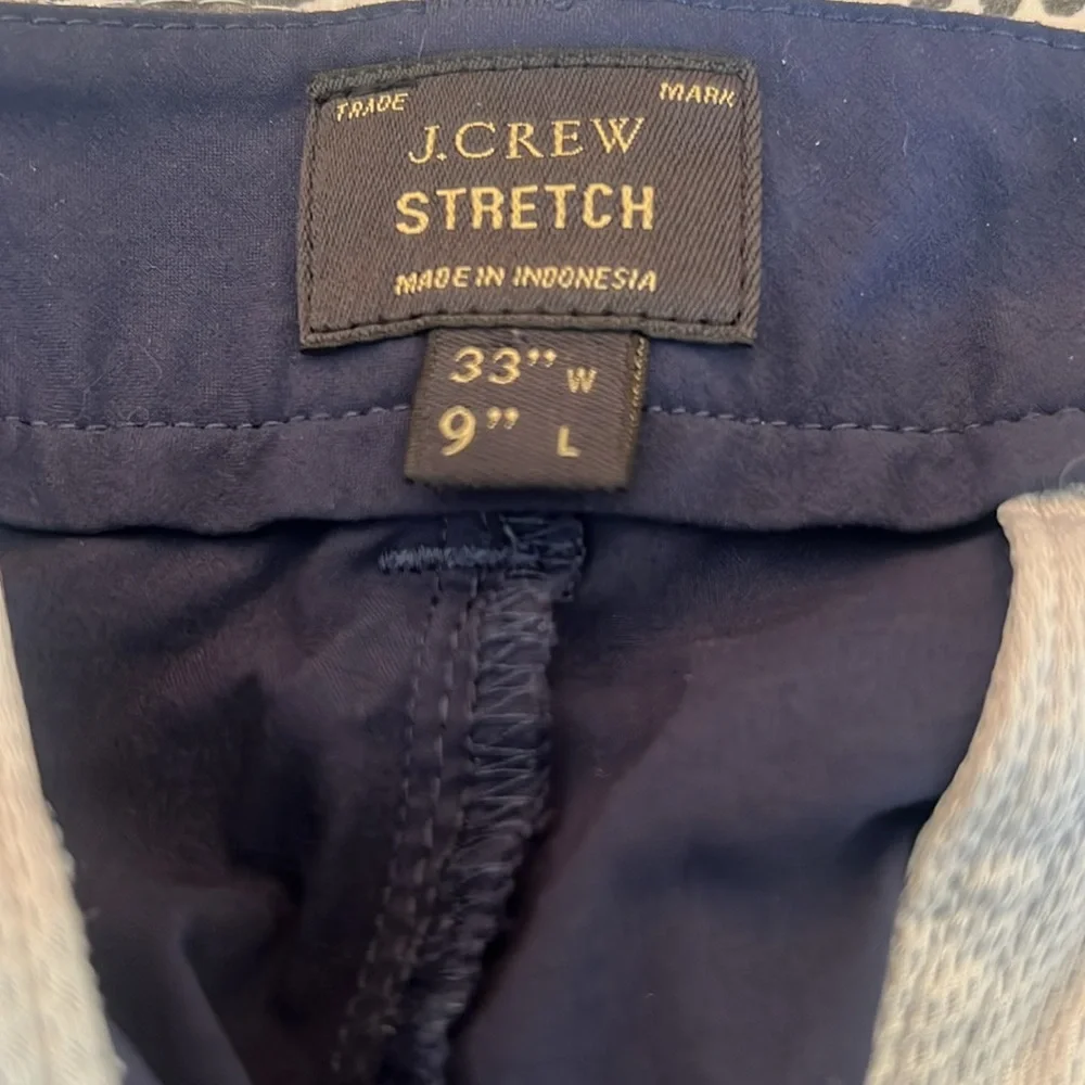 J. Crew Men’s Stretch Tech Shorts Navy Blue Zip Pockets Sz. 33” Waist 9” Inseam